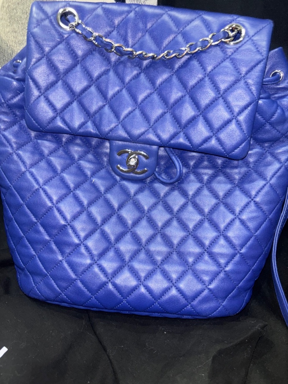 CHANEL Quilted Leather Backpack in Cobalt Blue with Silver Hardware
